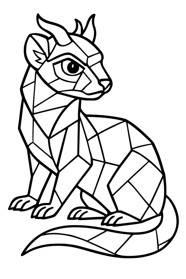 Free Ferret Coloring Page - Geometric Horned Ferret Design (Printable PDF)