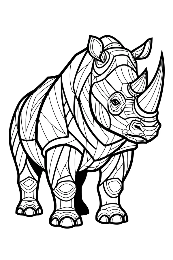 Free Rhinoceros Coloring Page - Mosaic Jungle Rhino (Printable PDF)