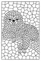 Free Sloth Coloring Page - Sleepy Mosaic Sloth on a Branch (Printable PDF)