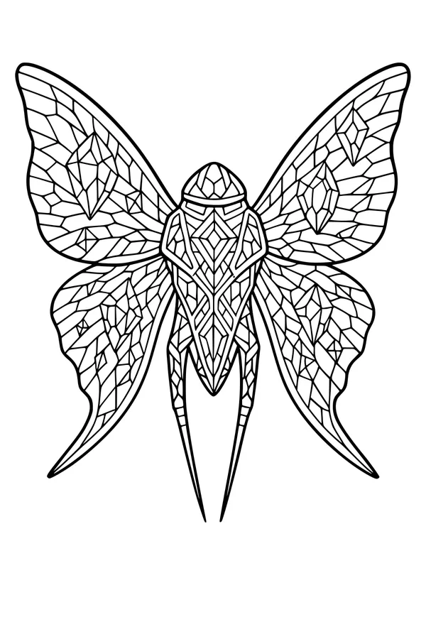 Free Alien Insect Coloring Page - Mosaic Wings Sci-Fi Creature (Printable PDF)