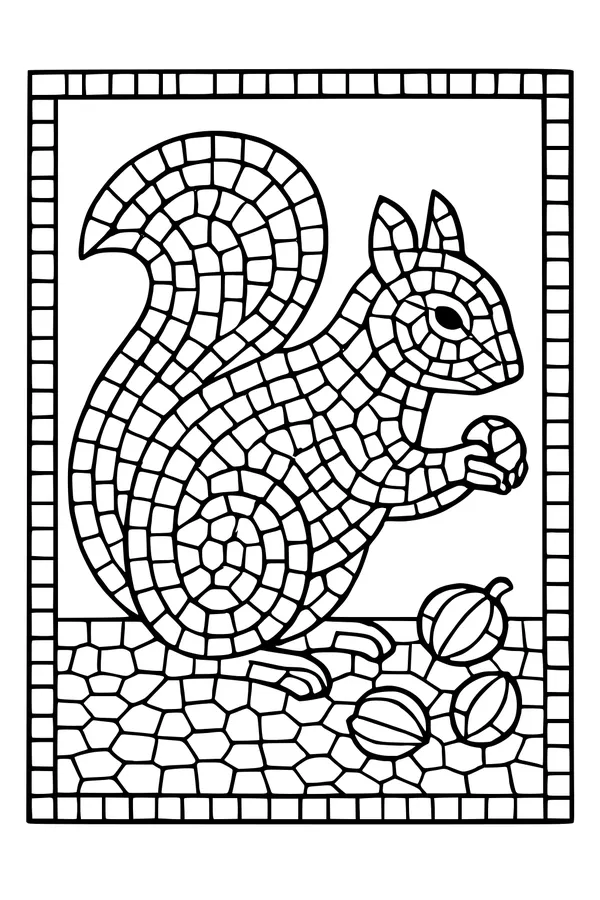 Free Squirrel Coloring Page - Mosaic Park Nutty Scene (Printable PDF)