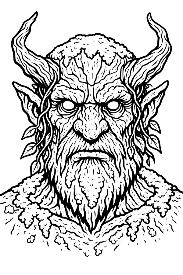 Free Troll Coloring Page - Moss-Bearded Forest Guardian (Printable PDF)