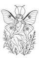 Free Fairy Coloring Page - Moth-Wing Garden Fairy Kneeling in Flowers (Printable PDF)