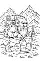 Free Dwarf Coloring Page - Bearded Hiker on Mountain Trail (Printable PDF)