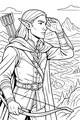 Free Elf Archer Coloring Page - Scout Over River Valley (Printable PDF)