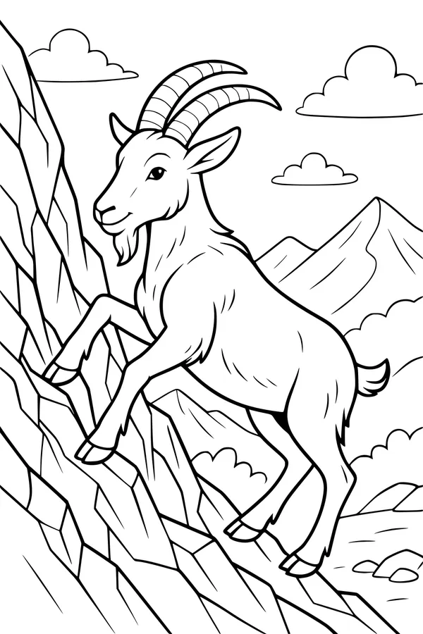Free Mountain Goat Coloring Page - Climbing Rocky Peaks (Printable PDF)
