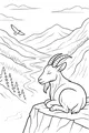 Free Mountain Goat Coloring Page - Resting On Rocky Ledge Above River Valley (Printable PDF)