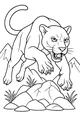 Free Jaguar Panther Coloring Page - Wildcat Leaping Over Rocky Mountains (Printable PDF)