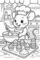 Free Mouse Coloring Page - Cute Baker in a Busy Kitchen (Printable PDF)