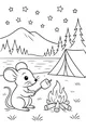 Free Mouse Coloring Page - Camping By the Campfire at Night (Printable PDF)