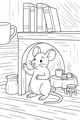 Free Mouse Coloring Page - Cozy Tea Time Under the Bookshelf (Printable PDF)