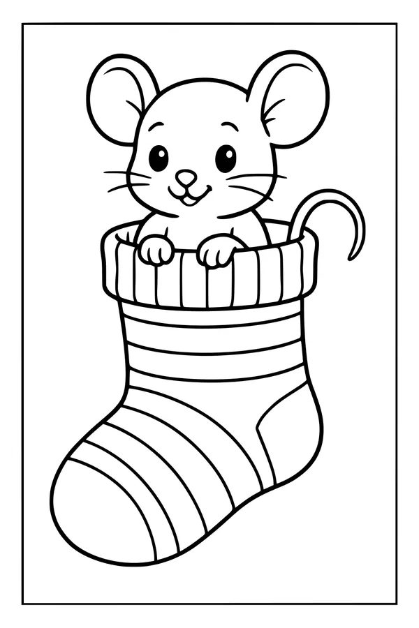 Free Mouse Coloring Page - Cute Christmas Stocking Scene (Printable PDF)