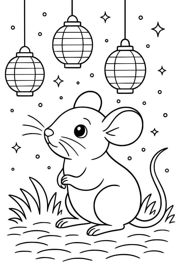 Free Mouse Coloring Page - Festive Night Under Lantern Lights (Printable PDF)