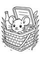 Free Mouse Coloring Page - Cute Picnic Basket Peek (Printable PDF)
