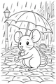 Free Mouse Coloring Page - Rainy Cobblestone Street Scene (Printable PDF)