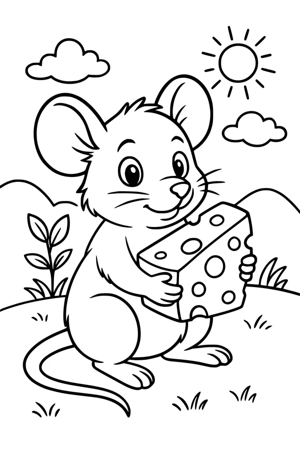 Free Mouse Coloring Page - Sunny Picnic With Cheese (Printable PDF)