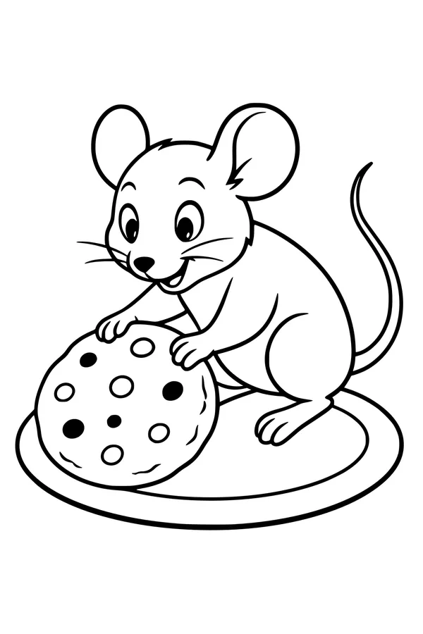 Free Mouse Coloring Page - Cute Cartoon Mouse With Giant Cookie (Printable PDF)