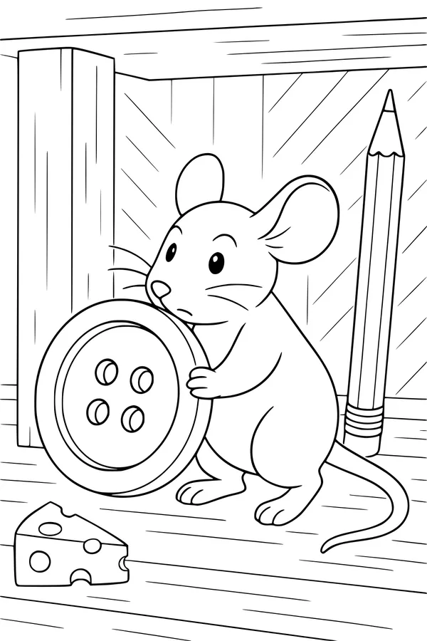 Free Mouse Coloring Page - Cute Mouse With Big Button (Printable PDF)