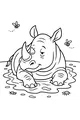 Free Rhinoceros Coloring Page - Smiling Rhino in Muddy Puddle (Printable PDF)