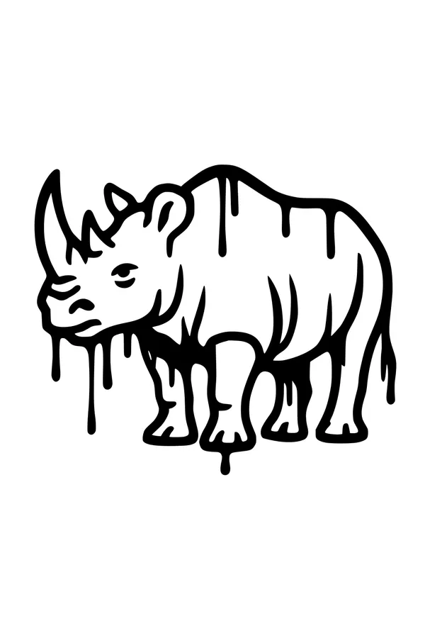 Free Rhinoceros Coloring Page - Drippy Outline Rhino Art (Printable PDF)