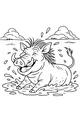 Free Warthog Coloring Page - Smiling Warthog in Muddy Puddle (Printable PDF)