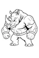 Free Rhinoceros Coloring Page - Muscular Cartoon Rhino Hero (Printable PDF)