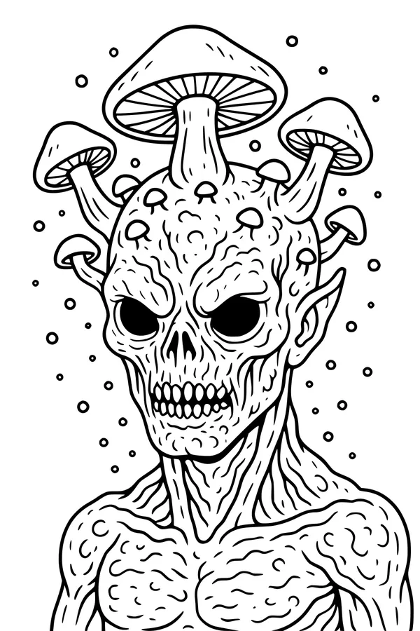 Free Alien Coloring Page - Mushroom-Head Visitor From Space (Printable PDF)