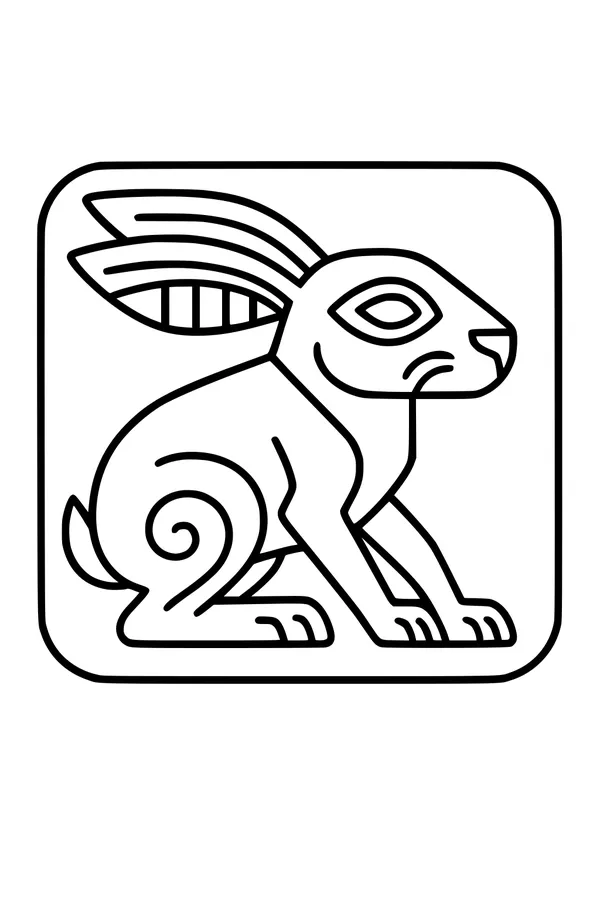 Free Hare Coloring Page - Stylized Hare With Striped Ears (Printable PDF)