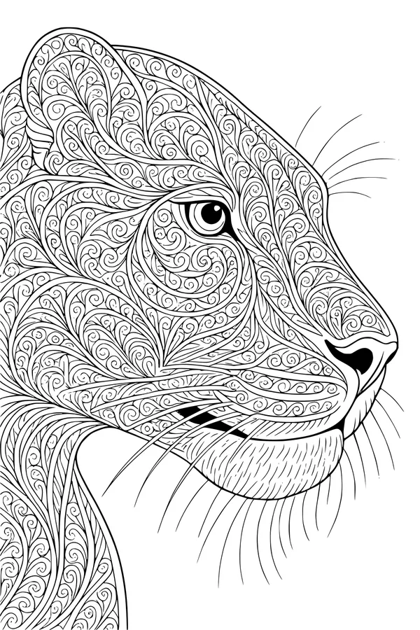 Free Panther Coloring Page - Swirly Jungle Profile Art (Printable PDF)