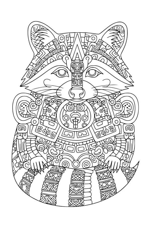 Free Raccoon Coloring Page - Intricate Geometric Pattern Design (Printable PDF)