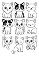Free Cat Coloring Page - Nine Playful Cartoon Cats in Rows (Printable PDF)