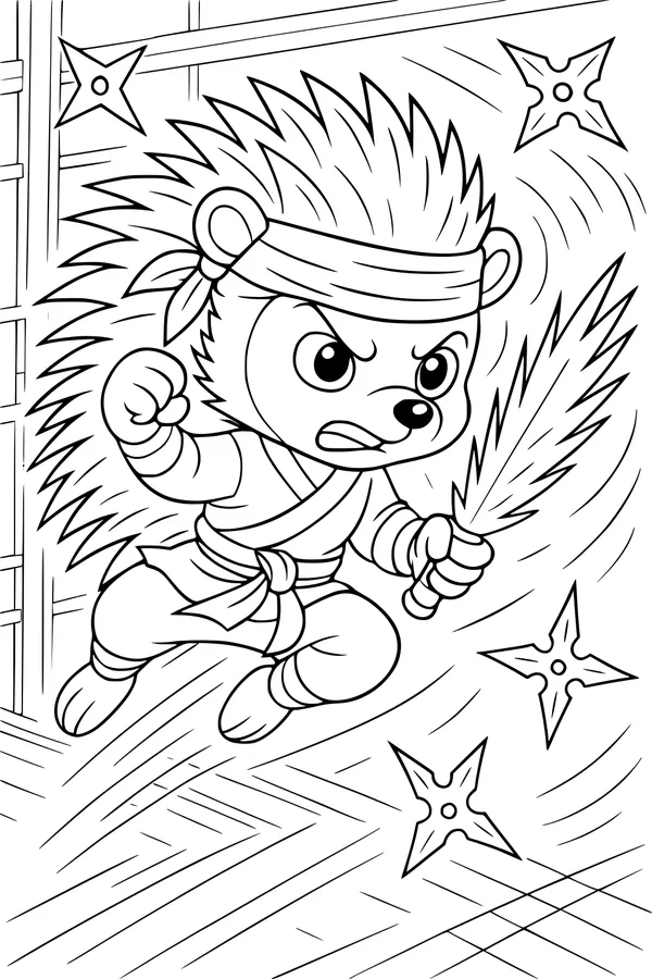 Free Hedgehog Coloring Page - Ninja Warrior In Dojo (Printable PDF)