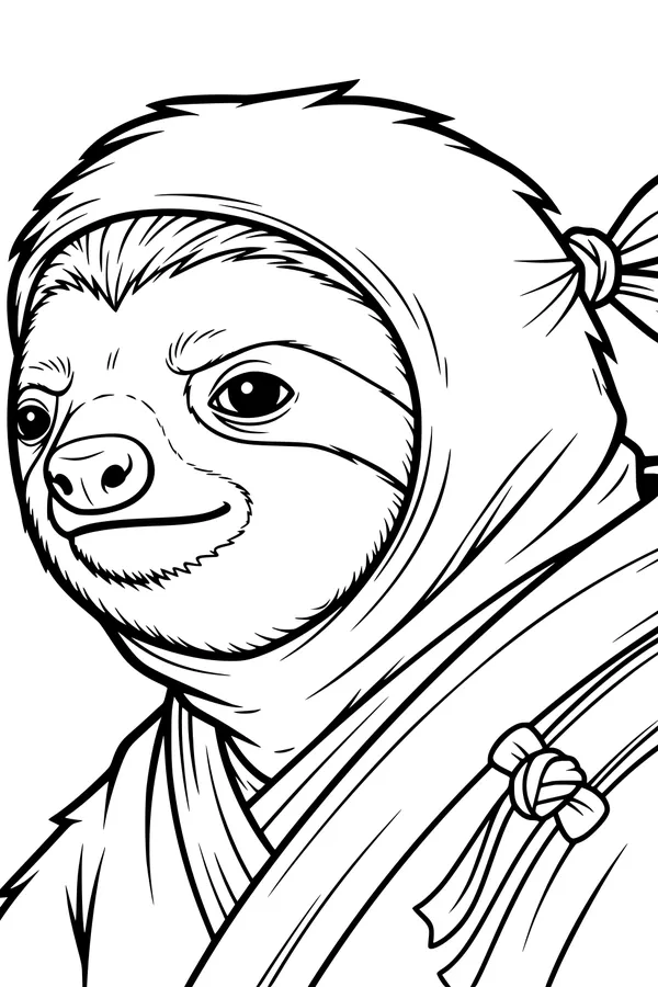 Free Sloth Coloring Page - Cute Ninja Sloth in Costume (Printable PDF)