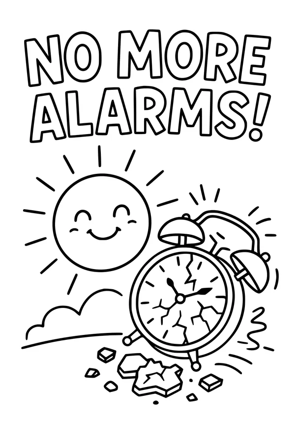 Free Retirement Coloring Page - Smiling Sun and No More Alarms (Printable PDF)