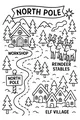 Free North Pole Christmas Coloring Page - Road to Santa's Elf Village (Printable PDF)