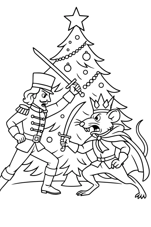 Free Nutcracker Coloring Page - Soldier vs Mouse King Duel (Printable PDF)