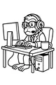 Free Monkey Coloring Page - Office Worker Typing at Desk (Printable PDF)