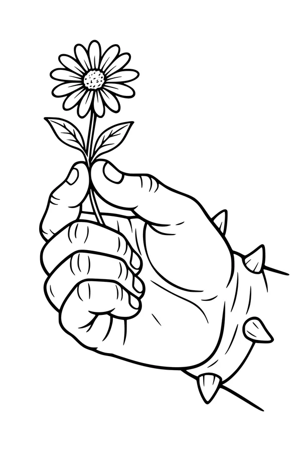 Free Ogre Coloring Page - Gentle Giant Hand Holding Daisy (Printable PDF)