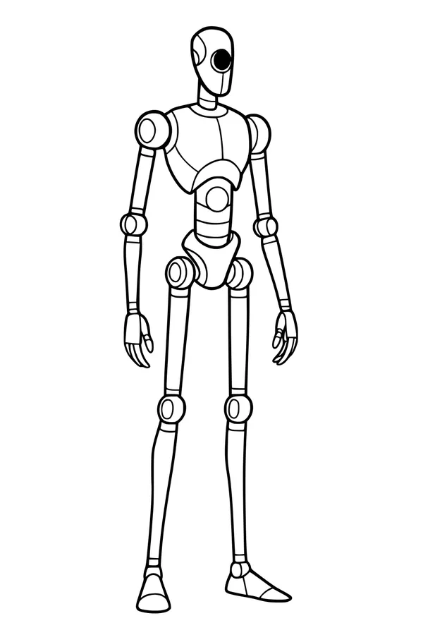 Free One-Eyed Android Coloring Page - Tall Humanoid Robot Buddy (Printable PDF)