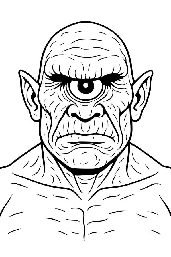 Free Cyclops Giant Coloring Page - One-Eyed Mythical Monster Portrait (Printable PDF)