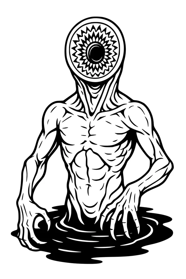 Free Monster Coloring Page - One-Eyed Creature Rising from Dark Puddle (Printable PDF)