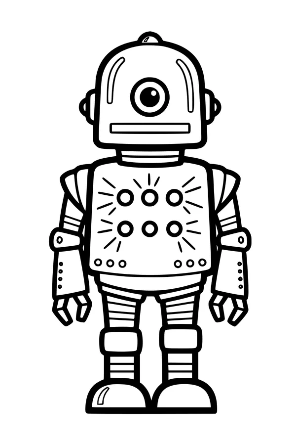 Free Robot Coloring Page - One-Eyed Retro Bot With Claw Hands (Printable PDF)