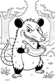 Free Opossum Coloring Page - Grinning Cartoon With Banana in Forest (Printable PDF)