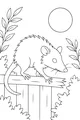 Free Opossum Coloring Page - Nighttime Fence Walk Under the Moon (Printable PDF)