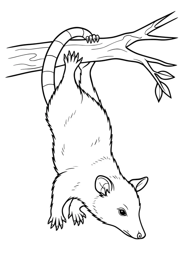 Free Opossum Coloring Page - Hanging in the Treetops (Printable PDF)