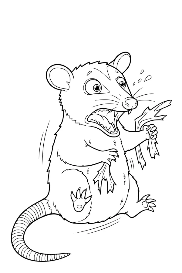 Free Opossum Coloring Page - Surprised Oscar With Shredded Paper (Printable PDF)