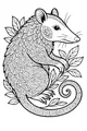 Free Opossum Coloring Page - Patterned Opossum in Leafy Garden (Printable PDF)