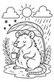 Free Opossum Coloring Page - Cozy Sips Under Leaf Umbrella (Printable PDF)