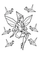 Free Fairy Coloring Page - Geometric Fairy With Origami Cranes (Printable PDF)