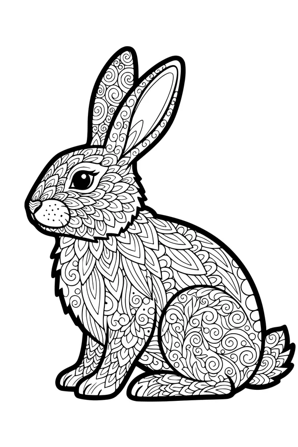 Free Rabbit Coloring Page - Swirly-Eared Bunny in Nature (Printable PDF)